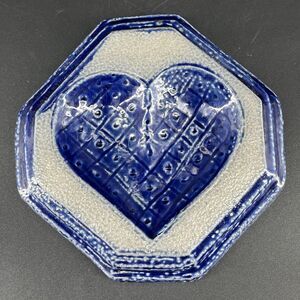 Rowe Pottery Works Blue Country Heart Spoon Rest Wall Hanging Octagon Salt Glaze